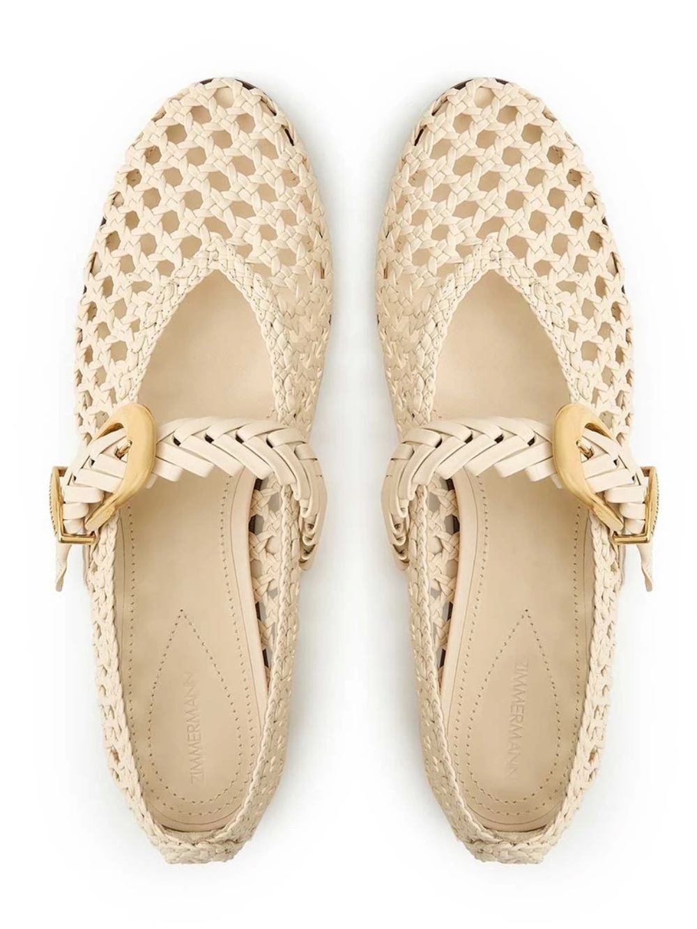 Zimmermann Cream Woven Mary Jane Flats with Gold Buckle